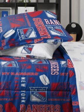 FOCO New York Rangers NHL Team TWIN Bed Bag Comforter Bedding 5 Piece Set